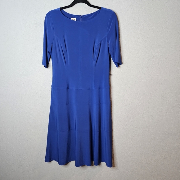 Anne Klein Dress Womens 8 Royal Blue Short Sleeve Career Stretch Fit &‎ Flare - Picture 1 of 14